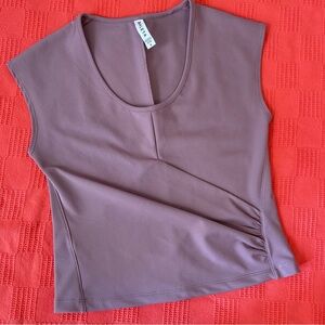Athleta Bayview Mauve Ribbed Faux Wrap Tee Top Size Small